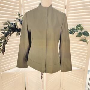 LAFAYETTE 148 GREEN ZIP FRONT COTTON/SILK BLEND JACKET WITH POCKETS SIZE 8